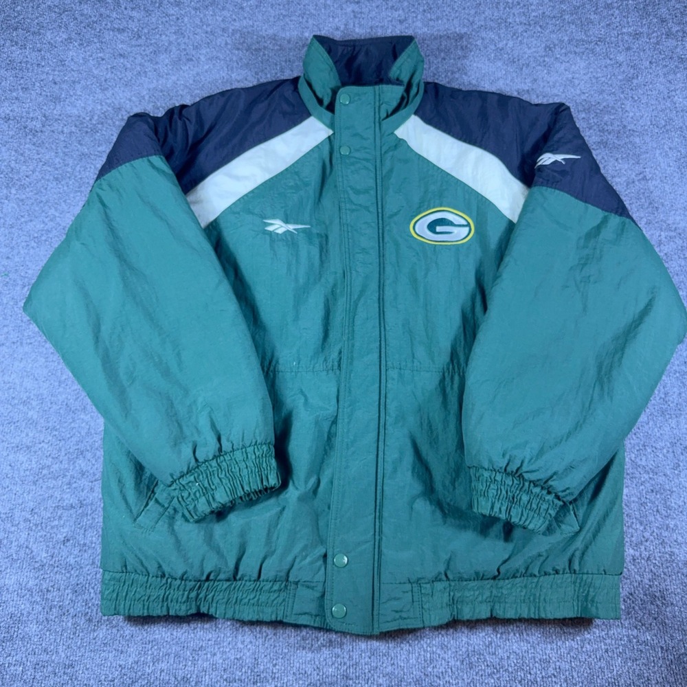 Vintage Reebok Green Bay Packers NFL Pro Line Quilt Lined Jacket Mens Green L